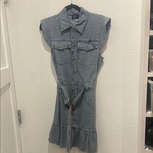 Denim Button-Up Dress with Belt